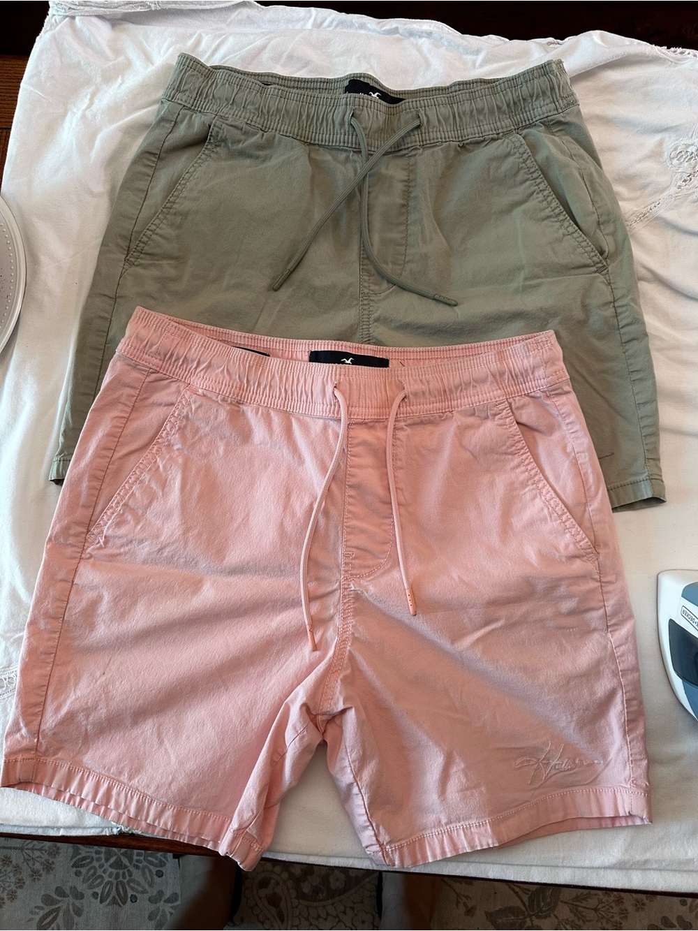 Hollister Pink and Olive Drawstring Athletic Shorts